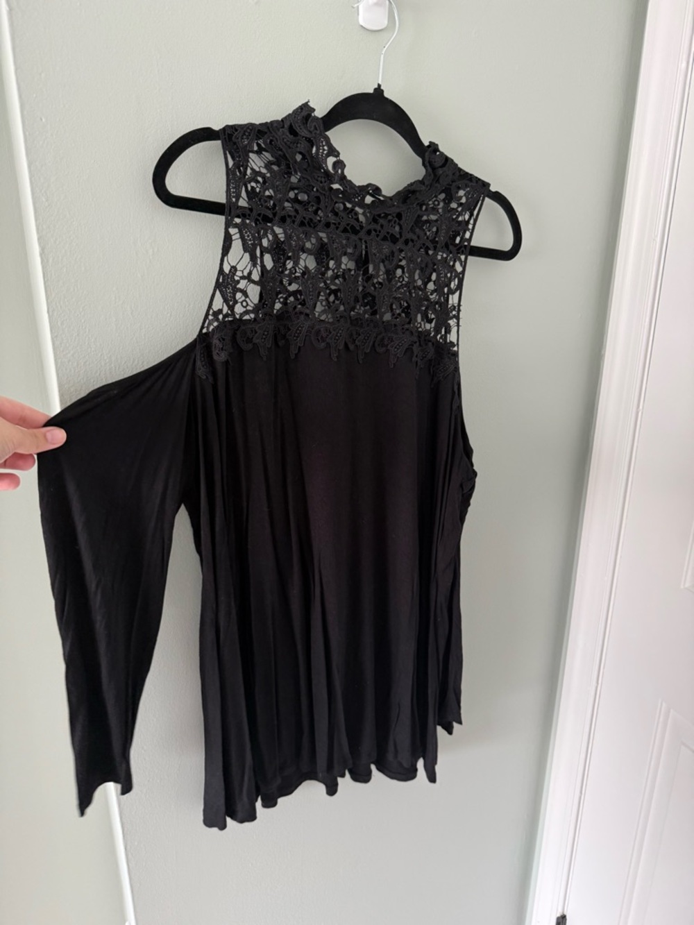 Black Long Sleeve Cold Shoulder Top